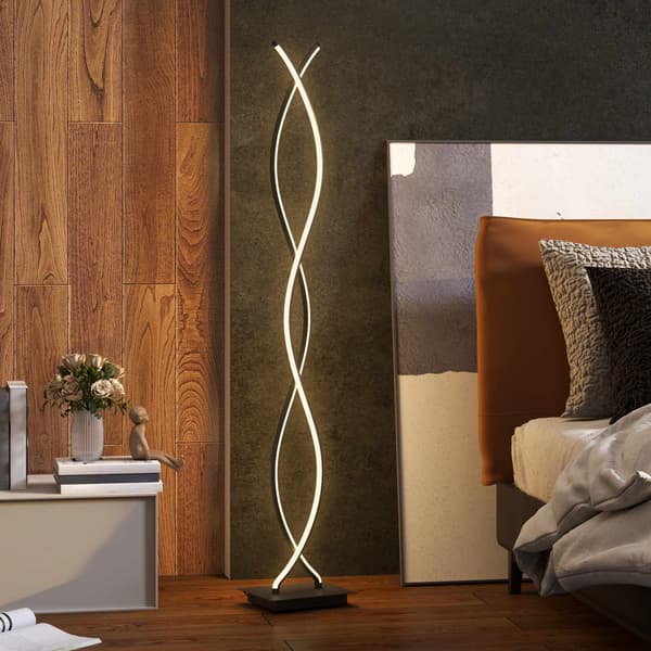 Dæmpbar LED-gulvlampe, sort dobbelt spiraldesign