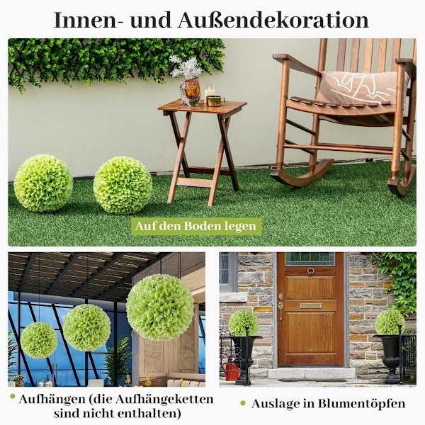 Set med 2 buxbomkulor, UV-beständiga dekorativa bollar, topiary konstgjord växt, dekorativ växt, diameter 28 cm, grön