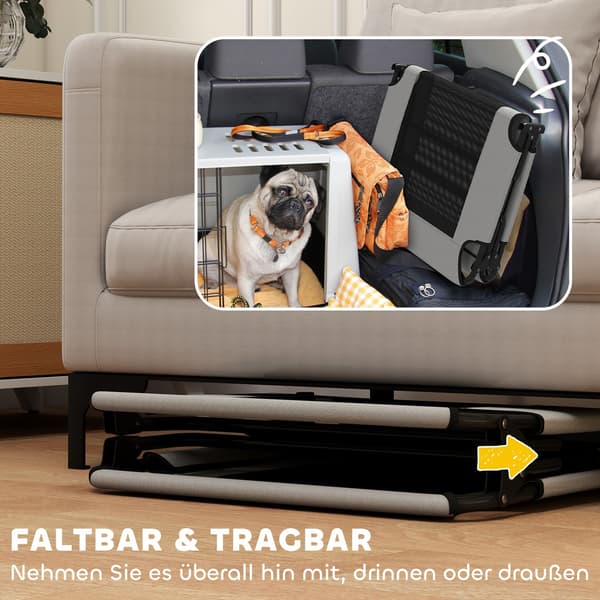 Forhøjet hundeseng med åndbart mesh, stor, lysegrå