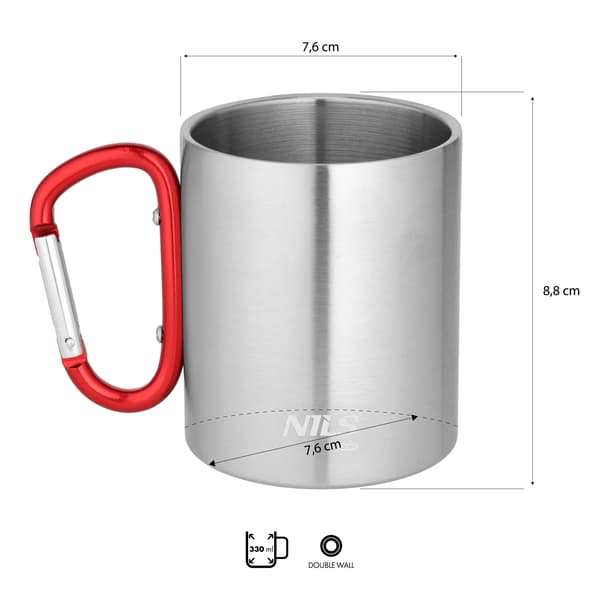 Campingkrus med karabinhage, 300 ml rustfrit stål