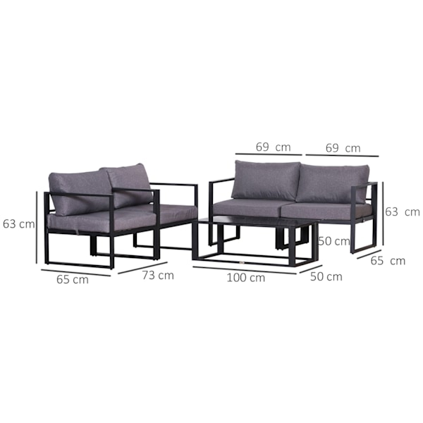 4-Delt Havemøbelsæt, Siddegruppe, Sofa Med Sædehynder, Bord Med Opbevaringsplads, Polyester, Grå, 138 X 69 X 63 Cm