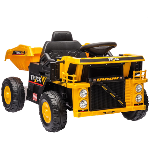 El-traktor med skovl, 12 V børne-køretraktor, børne-elbil med MP3-funktion, børnebil med forlygte, 3-6 km/t, til 3-5 år børn, gul