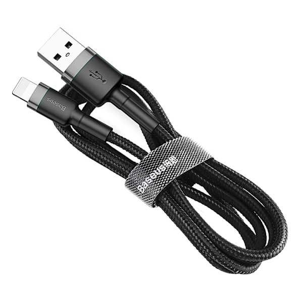 Holdbart flettet USB-kabel til iPhone Lightning QC3 2m - sort