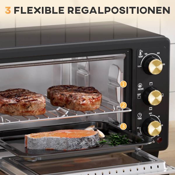 Miniugn 16 L 1400W Miniugn 100-230? 60 min. timer, med grillgaller och bakplåt, pizzaugn med plåthandtag, smulplåt svart Aosom