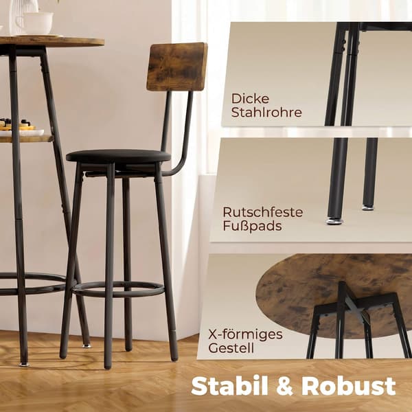 Industriell barbordsgrupp, 2 stoppade pallar, hyllplan, rustik brun