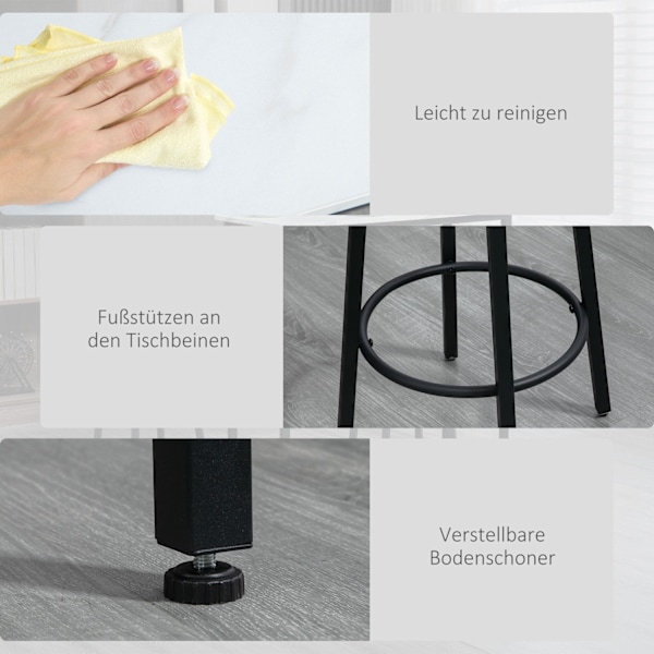 Barbord Med Barstolsset, 3-Delat Barbordsset, Matbord Med 2 Barstolar, Matgrupp, Barbord, Köksbord, Stål, Vit, Svart