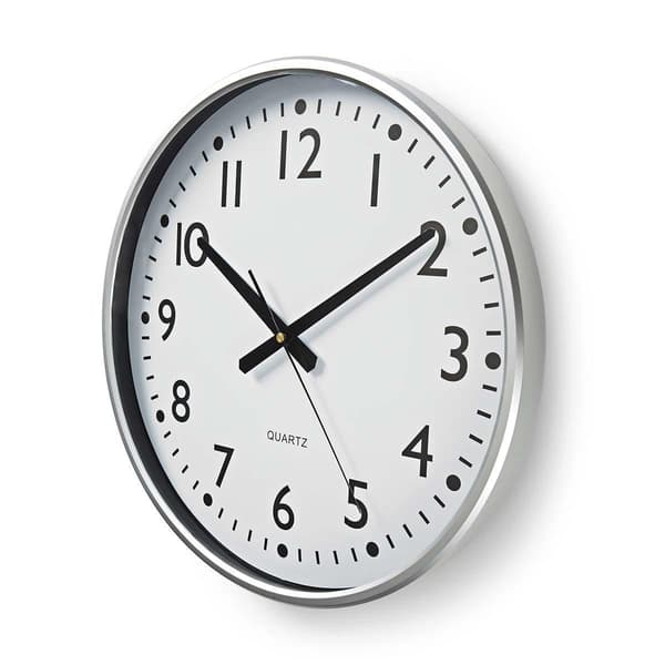 Väggklocka | Diameter: 380 mm | Plast | Silver / Vit