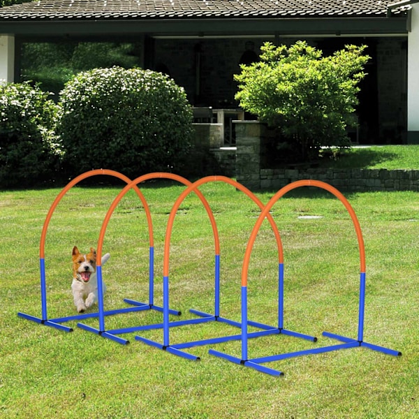 Hundeagility Træningsudstyr, Hunde Agility Sæt, 4-Delt Hundetræningssæt Med Bæretaske, Blå + Orange, 88 X 64 X 95 Cm