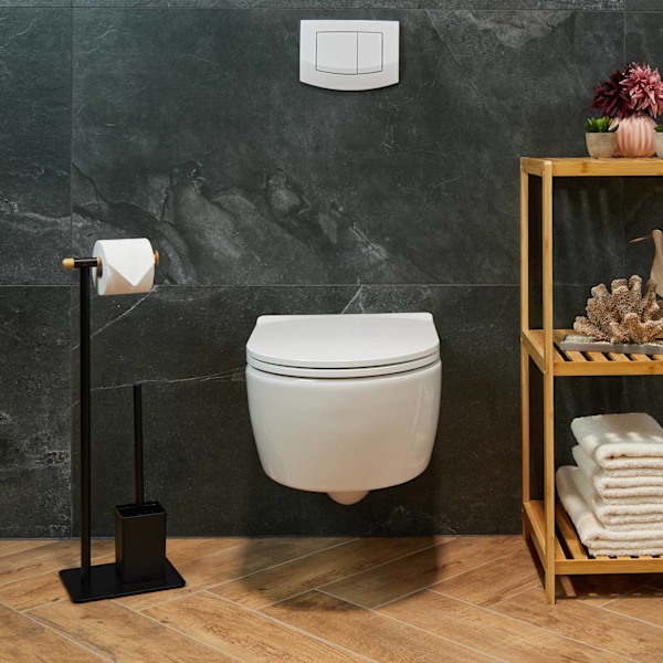 Toiletstol i bambus og rustfrit stål