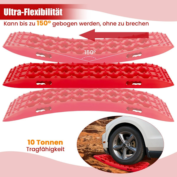 2 stycken draghjälpssandplattor terrängdäckstege för sand/lera/snö 107 x 31 x 7 cm röd