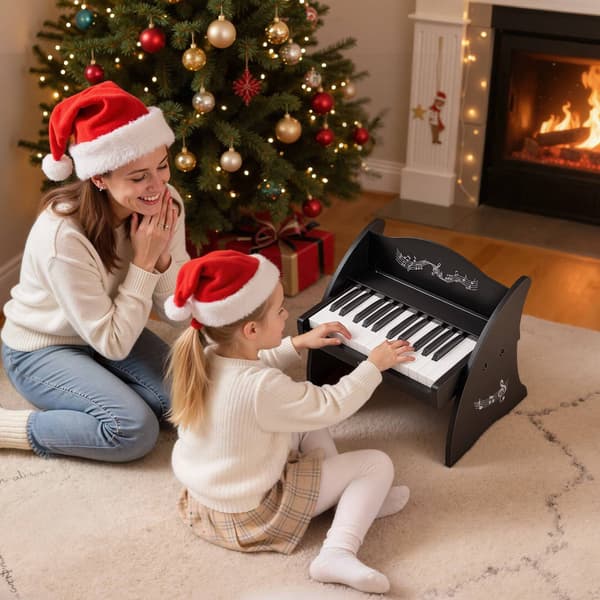 Barnpianokeyboard, 25 tangenter i trä, USB-C dubbelström, svart