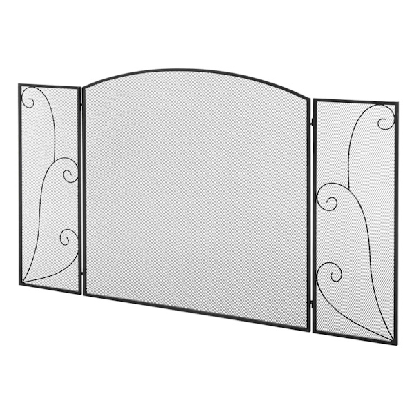 Pejsegitter, Pejsbeskyttelsesgitter Med 3 Paneler, Foldegnistbeskyttelsesgitter, Ovnbeskyttelsesgitter Til Stue, Metal, Sort 132,5 X 76,5 Cm