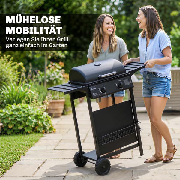 Gasgrill 5kW, 2 brændere, rustfrit stål, sideborde