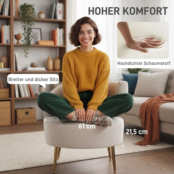 Chenille Lounge Fåtölj med Guldben, Krämvit