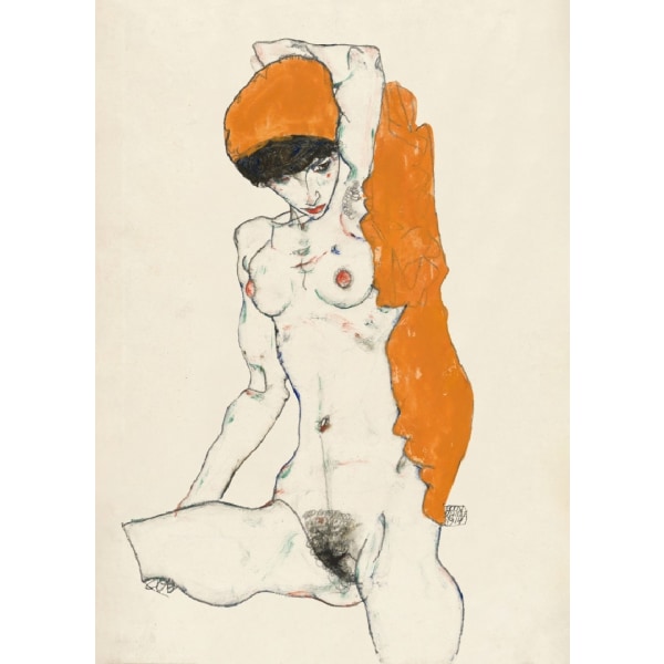Standing Nude With Orange Drapery 1914 - 30x40 cm