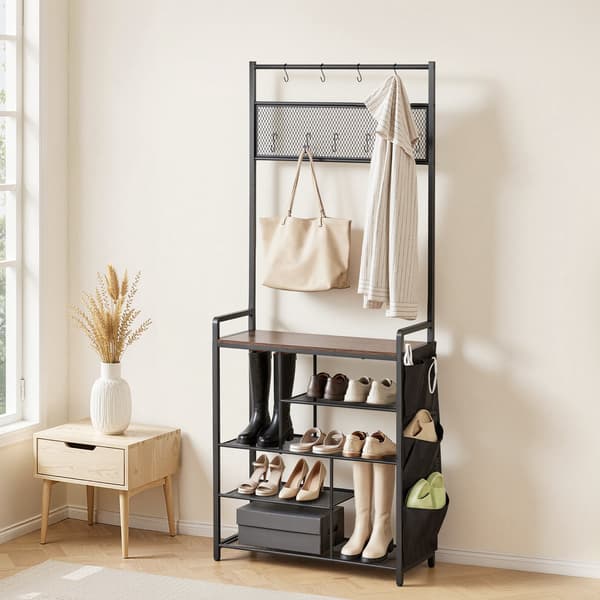 Hall Tree-garderobe med 4-lags skohylde, 1800 mm