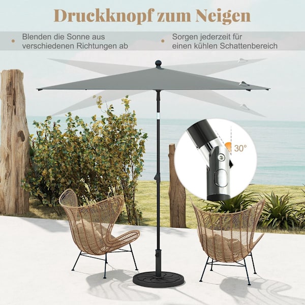 Rektangulær balkonparasol, 210x140 cm, grå, justerbar