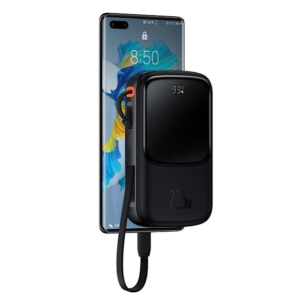 Powerbank pikalatauksella 10000mAh 22,5W QC-PD-SCP-FCP USB-C-kaapeli musta