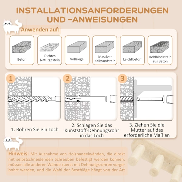 Kattklätterväggsset, 3-delad kattmöbel med skrapstolpe, sittpinnar, stege, trappsteg, skrapbräda, för katter upp till 5 kg, sisal, beige