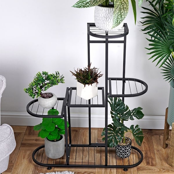 Sort metal blomsterstand med fem niveauer til potteplanter