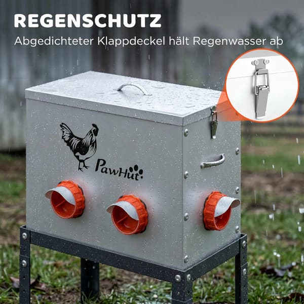 Kyllingefoderautomat 18 kg kapacitet, justerbare ben, 6 åbninger