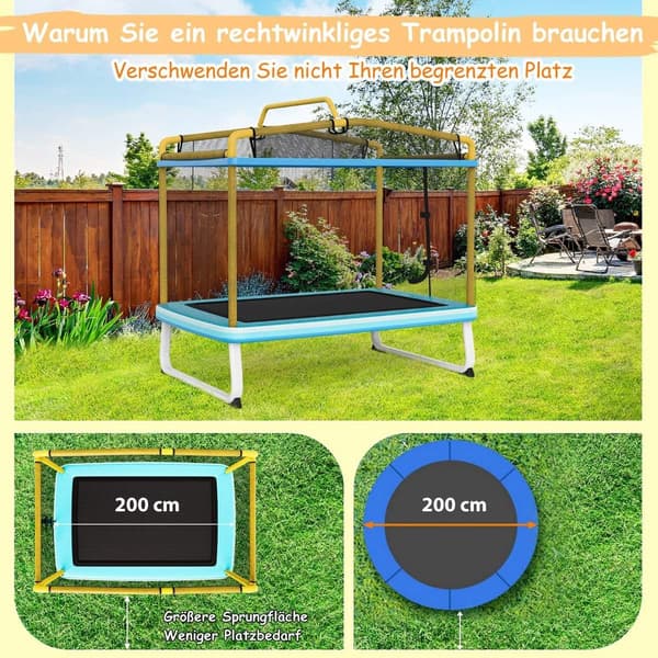 Rektangulär 3-i-1 studsmatta för barn 190 x 124 cm Fritidsstudsmatta med nät Blå + Gul
