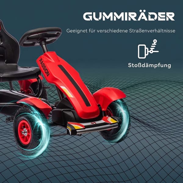 Børne-gokart med håndbremse, justerbart sæde, rød