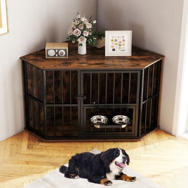 Hjørnehundeburmøbler, 114x60x68 cm, justerbar foderautomat