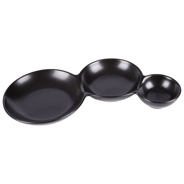 Sort porcelænsskål med tre rum til snacks og dipsauce