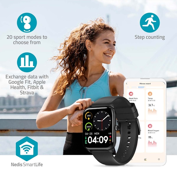 SmartLife Watch | 1,69 " | LCD | IP68 | Maximal drifttid: 240 timmar | Android™ / IOS | Svart