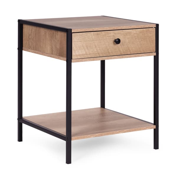 Loft sengebord med skuffe og hylde – lys eg