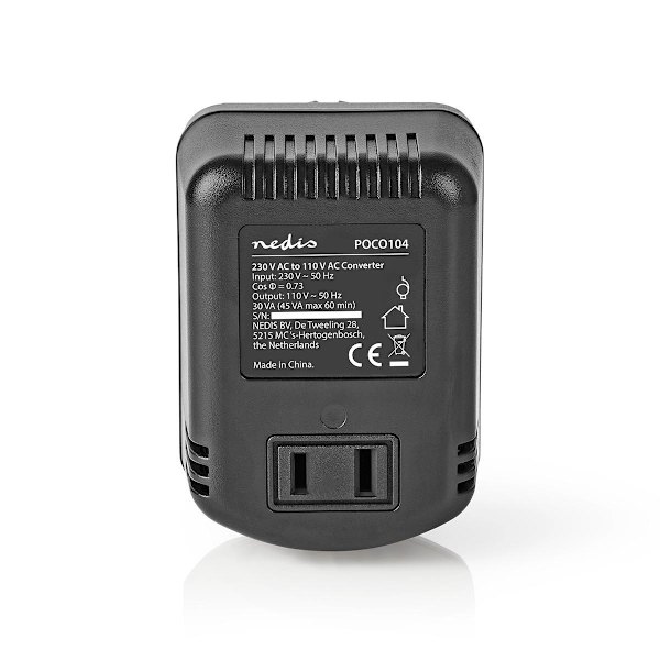 Ström omvandlare | Strömadapter | 230 V AC 50 Hz | 45 W | Jordad kontakt | Svart
