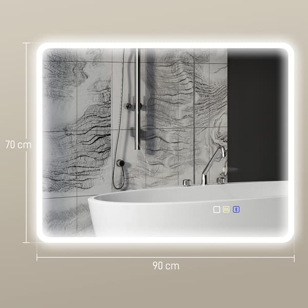 LED-badrumsspegel med Bluetooth, 70x90 cm, pekskärm