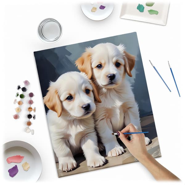 Maleri efter tal 40x50 cm Massido Puppies