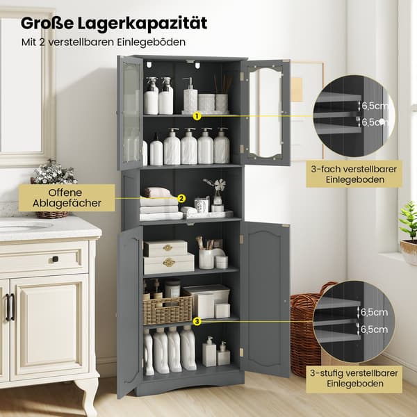 Fritstående badeværelsesskab med 4 låger, justerbare hylder