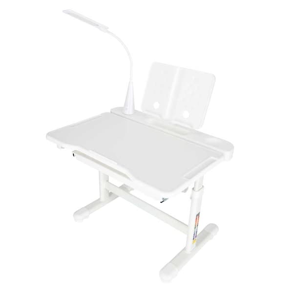 Justerbart børnebord med stol og LED-lampe – hvid