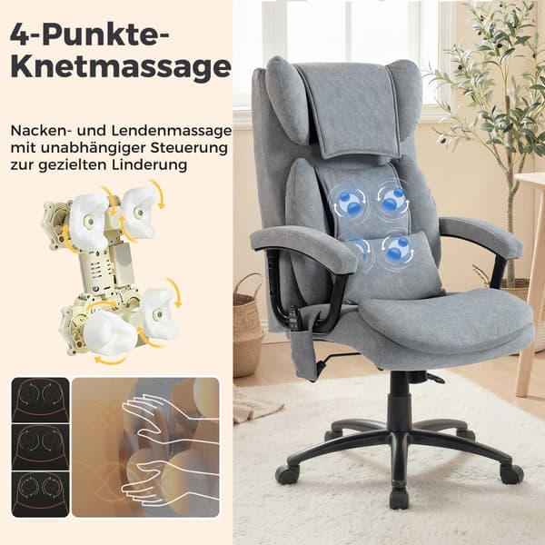 Ergonomisk massagestol med hög rygg, grå sammet