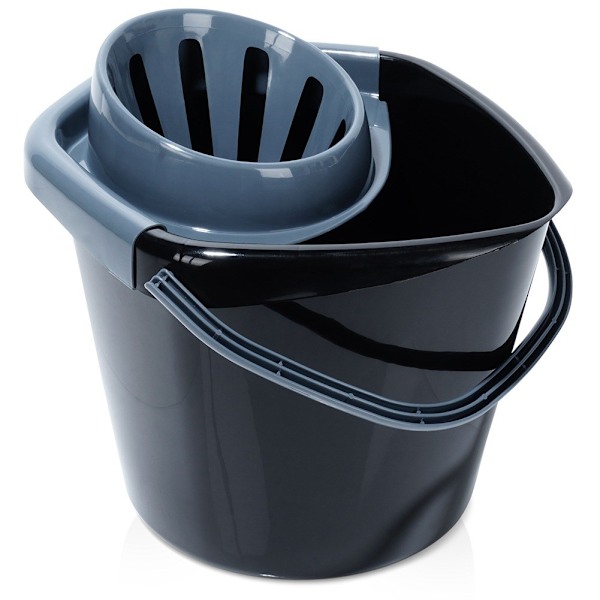 Moppespand med vrider, plast, sort, 10 l