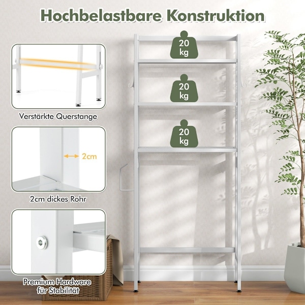 WC-hylly vapaasti seisova kylpyhuoneen hylly säädettävillä hyllyillä 65 x 28 x 159 cm valkoinen