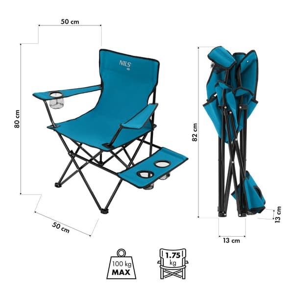 Turiststol, sammenklappelig, blå-grå, kompakt design