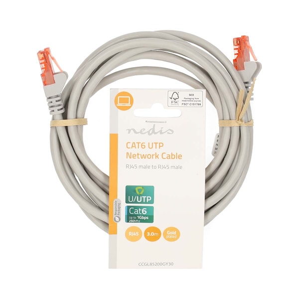 CAT6 Verkkokaapeli | RJ45 uros | RJ45 uros | U/UTP | 3.00 m | Pyöreä | PVC | Harmaa | Label