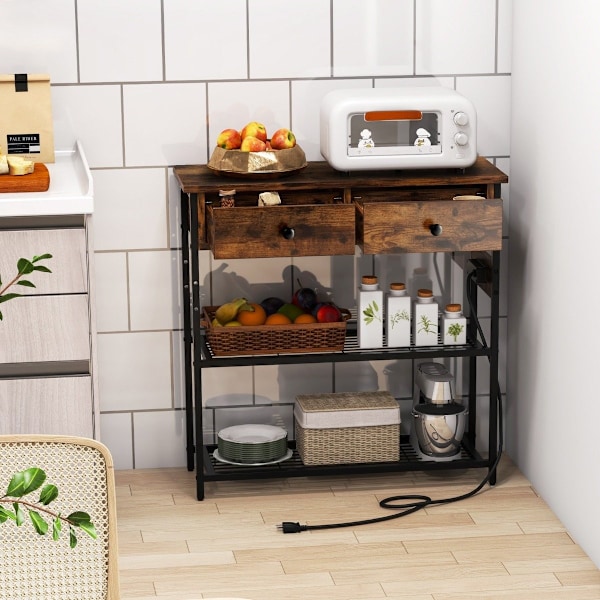Entryway Bord Ladestation med 2 skuffer & 2 Metal Mesh hylder Rustik Brun