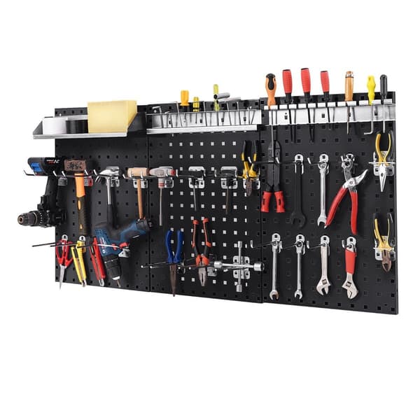 Tool wall tool perforeret væg med 3 pegboards &amp; 28 stykker hængende tilbehør Sort