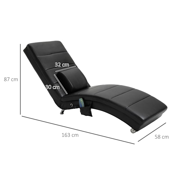 Loungestol Afslapningsstol Med Massagefunktion, Højt Ryglæn Og Pude Imiteret Læder Metalskum Sort 58 X 163 X 87 Cm