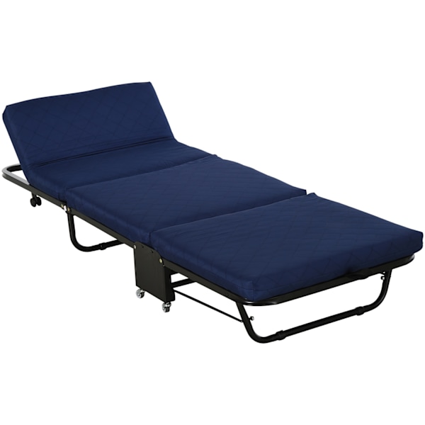 Fällbar gästsäng 2-i-1 Justerbar Sänggavel Höjd Hjul Stålskum Blå 184x65x26cm