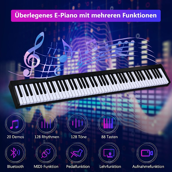 Digitaalinen pianonäppäimistö 88 näppäintä Kannettava elektroninen soitin Lasten Piano Lasten Piano Musta