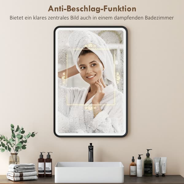 LED badeværelsesspejl, 90x60 cm, dæmpbar, 3 farver, sort