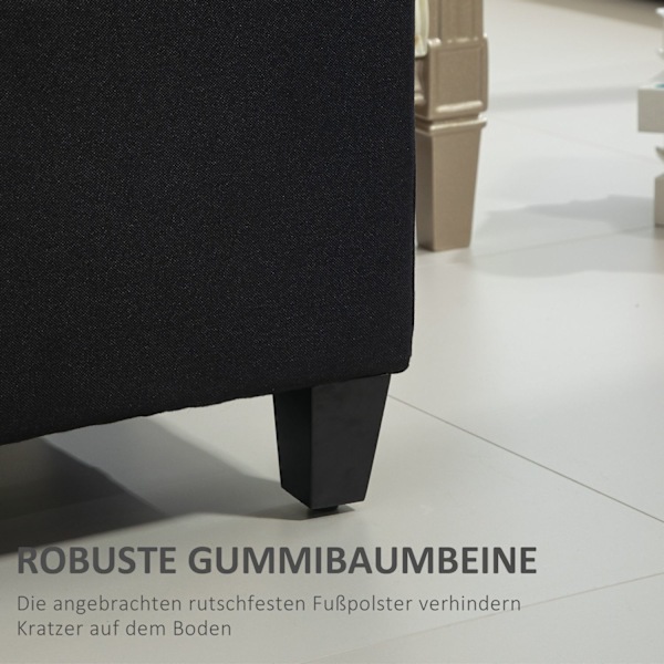 Bænk polstret bænk med opbevaringsplads brystbænk entre soveværelse stue linnedlignende polyester gummi træ sort 100 x 40 x 44 cm