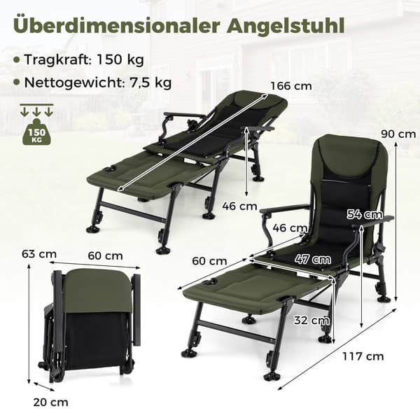 Overdimensioneret foldbar campingstol med fodstøtte – Grøn