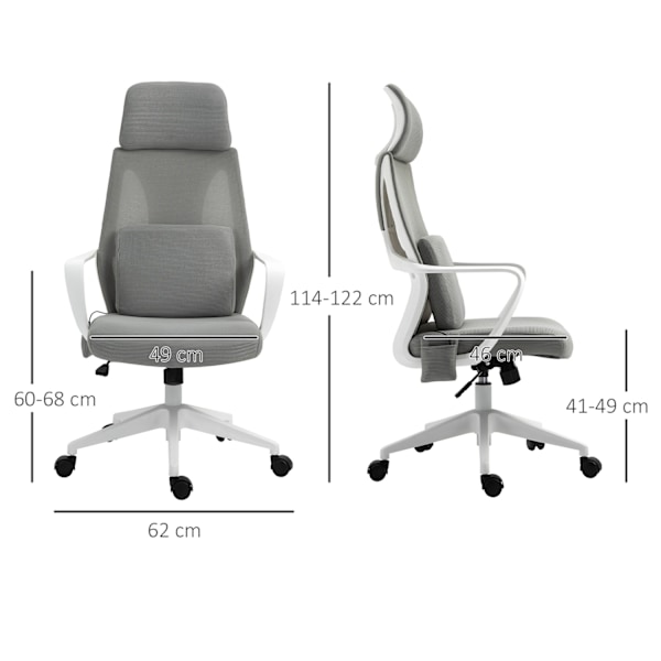 Gaming Stol, Kontorstol Med Massagefunktion, Drejestol, Ergonomisk, Nylon, Grå, 62X60X114-122Cm